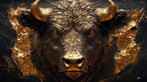 gouden bizon op een zwarte achtergrond