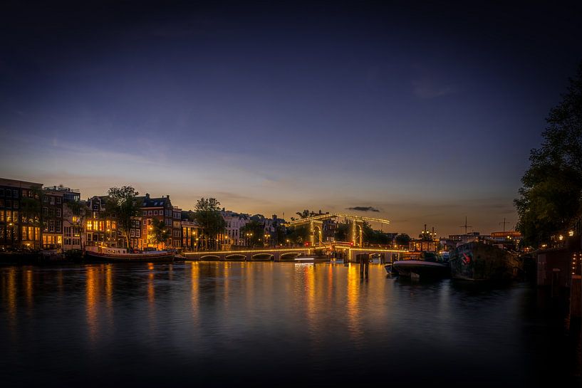 Illuminated Magere Bridge at sunset by ahafineartimages