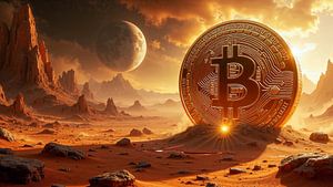 Fantasy Wall Art: BITCOIN UNIVERSE - A massive Bitcoin on a distant planet