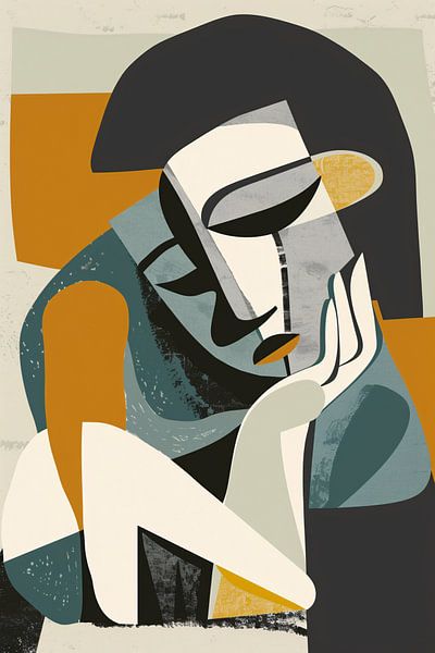 Cubist portrait of a woman in thought by Imperial Art House