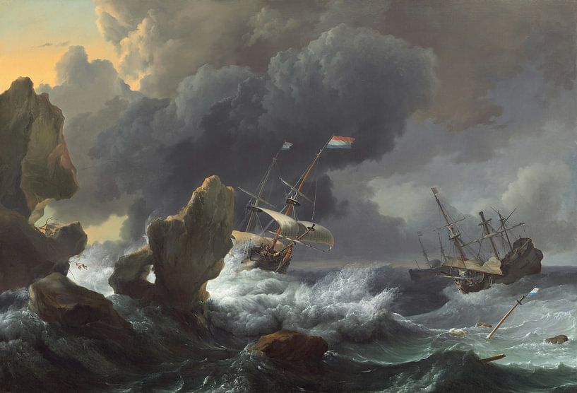 Navires en détresse au large d'une côte rocheuse, Ludolf Bakhuizen par Des maîtres magistraux