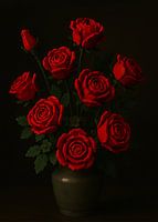 Stillleben Bausteine, rote Rosen