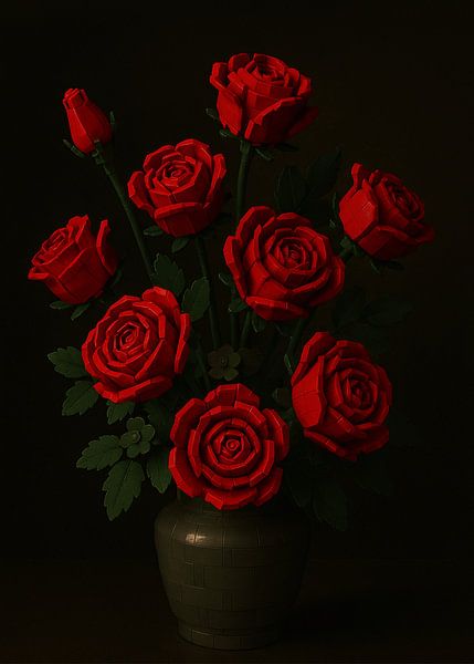 Still life building blocks, red roses by Mare Tema