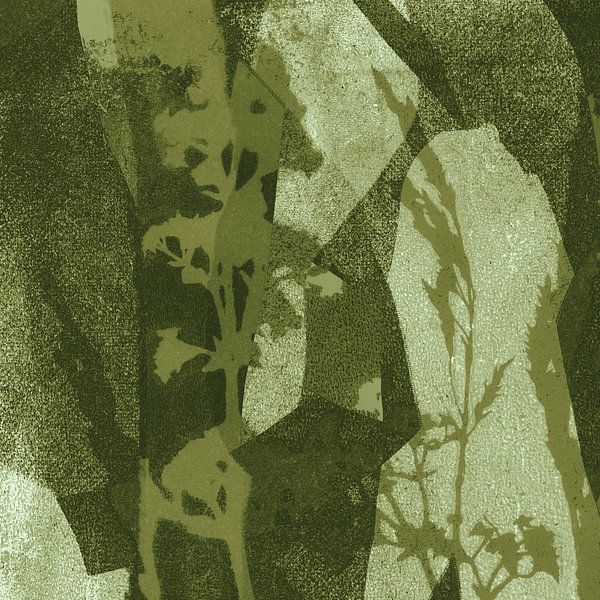 Night flowers. Abstract botanical in warm green. by Dina Dankers
