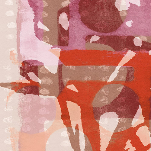 Colorful Botanical Abstract Painting In Orange, Wine Red, Beige, Lilac I