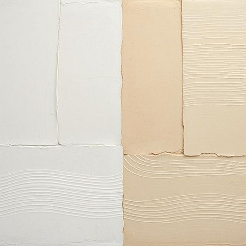 Modern kunst werk abstract blokken beige wit.