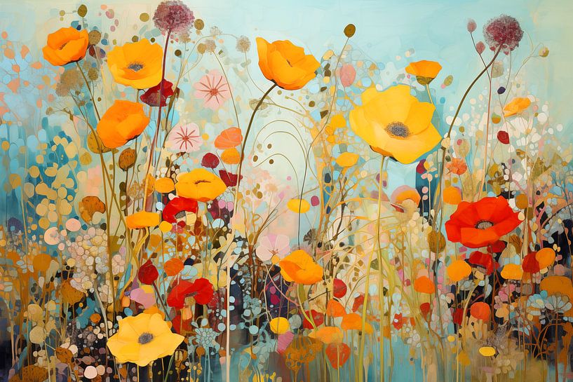 Flower field in the style of Gustav Klimt by Caroline Guerain