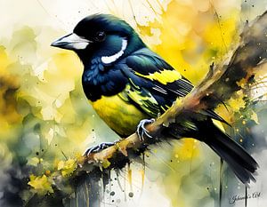 Prachtige vogels van de wereld - Zwartgele breedbekvogel van Johanna's Art