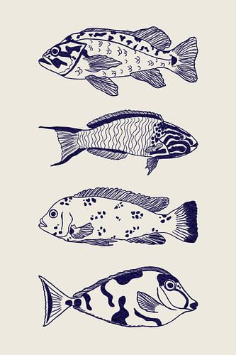 Underwater: drawing of four fish