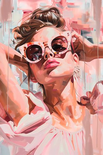Urban Femmes in Pink I Femme avec lunettes de soleil dans le style street art