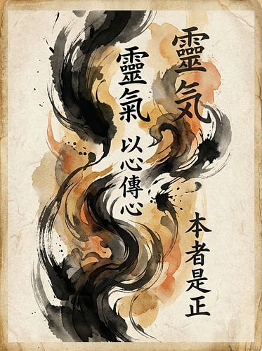 Abstrakte japanische Kunst mit Schriftzeichen  Reiki-Symbole von Egon Zitter