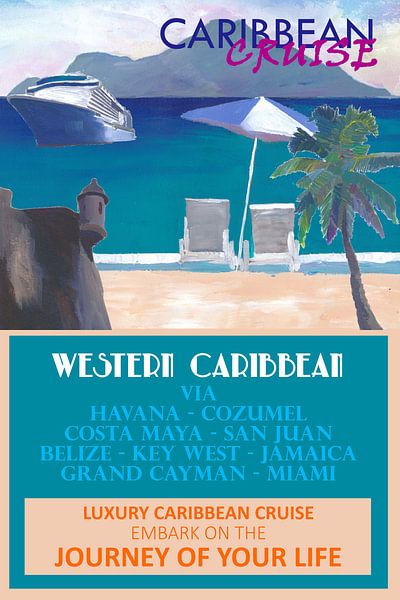 Western Caribbean Cruise Retro Travel Poster II by Markus Bleichner