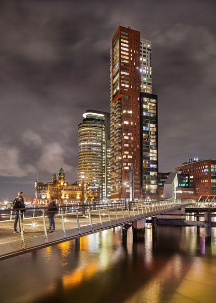 Night view on skyscraper at Kop van Zuid by Tony Vingerhoets
