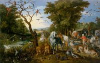 Paradieslandschaft mit den Tieren, die in die Arche Noahs eindringen, Jan Brueghel der Ältere von Meesterlijcke Meesters Miniaturansicht