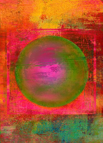 Illusie met cirkel groen rood roze