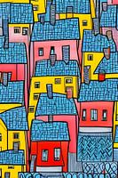Huizen met blauwe daken