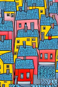 Huizen met blauwe daken van Lily van Riemsdijk - Art Prints with Color