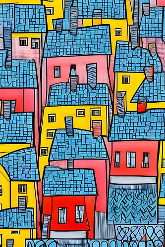 Huizen met blauwe daken