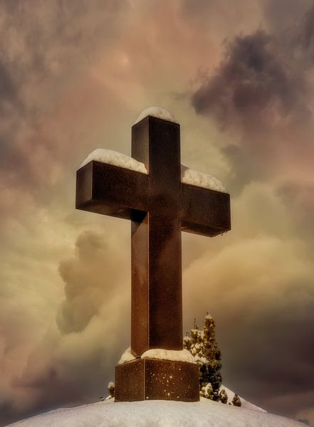 Snow-covered crucifix in a cemetery by ManfredFotos