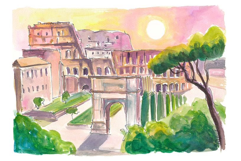 Das Kolosseum und der Titusbogen in Rom im Abendrot in Italien von Markus Bleichner
