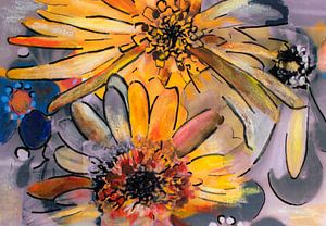 Mischtechnik mit verschiedenen Blumen.