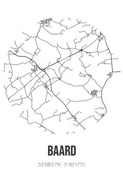 Baard (Fryslan) | Map | Black and white by Rezona