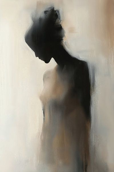 Lost in Thoughts; Sepia-Bild einer Frau in Schwarz-Weiß und Sepia von Bianca ter Riet