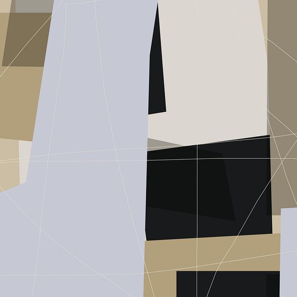 Neutrale geometrische Abstraktion in Taupe, Schwarz, Hellblau von Dina Dankers