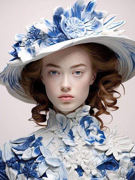 Dame in Delfter Blau von Bert Nijholt