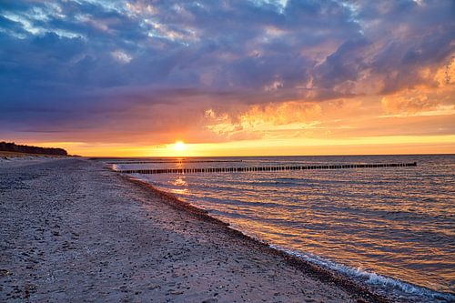 Sunset on the beach of Zingst, romantic