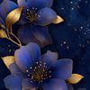 Blumen in Dunkelblau und Gold Anmutige Harmonie von Eva Lee