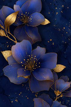 Blumen in Dunkelblau und Gold Anmutige Harmonie