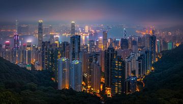 Skyline van Hong Kong artistiek panorama van TheXclusive Art