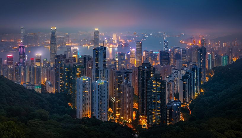 Hong Kong skyline artistic panorama by TheXclusive Art