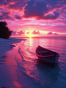 paarse zonsondergang op het strand van haroulita