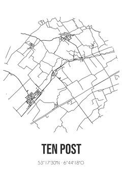 Ten Post (Groningen) | Landkaart | Zwart-wit van Rezona