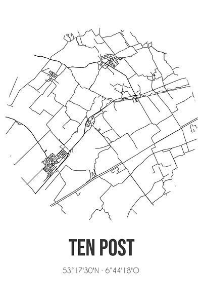 Ten Post (Groningen) | Map | Black and white by Prints of Place