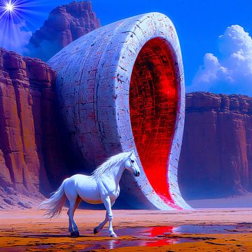 White horse at the Alien Portal by A.D. Digital ART