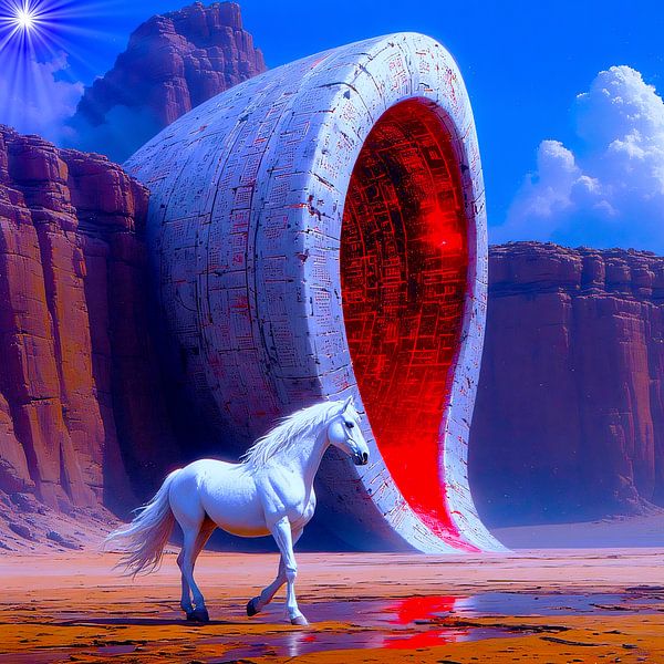 White horse at the Alien Portal by A.D. Digital ART