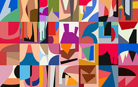A grid of bold abstract shapes