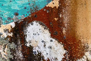 Abstract Aqua, roest, wit en oranje van Anneke Hooijer