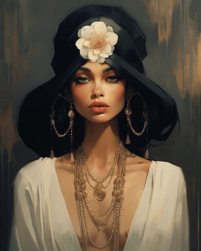 Modern portret in voornamelijk blauw en wittinten