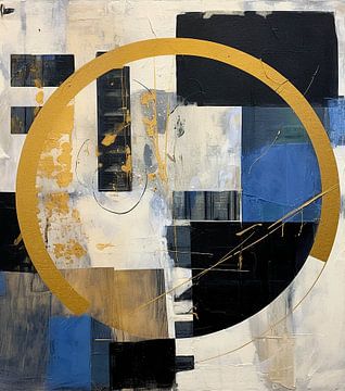 Kreisförmiger Rahmen aus Gold und blauer Abstraktion von Color Square