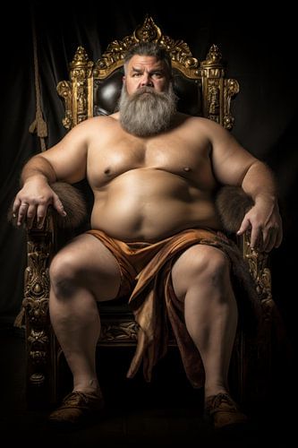 Man met baard op een troon
