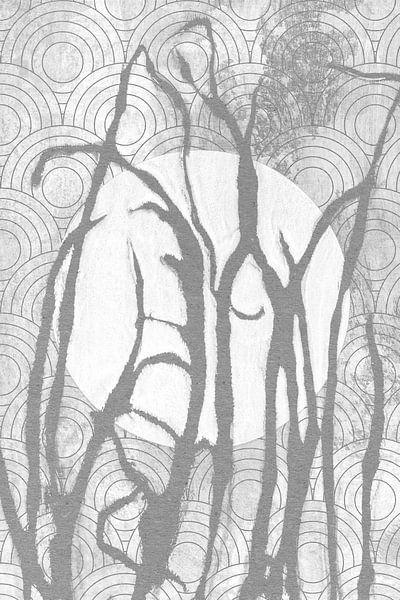 Ikigai. Grass and Moon. Abstract minimalist Zen art. Japandi style  IX by Dina Dankers