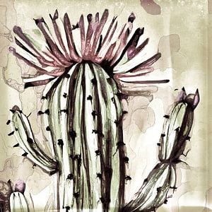 Bloeiende retro cactus in groen met roze van Anna Marie de Klerk