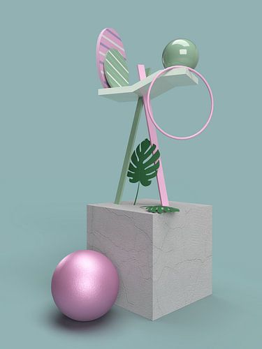 3D Abstract cube with ornaments