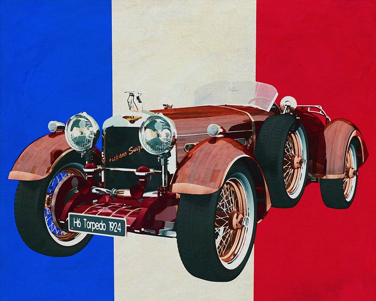 Hispano Suiza H6 Tulipwood 1924 avec le drapeau français par Jan Keteleer