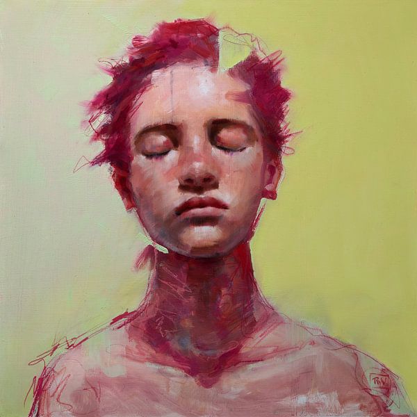 Expressief en kleurrijk portret uit de reeks “Rainbow: impressions”. van Ron van Vliet