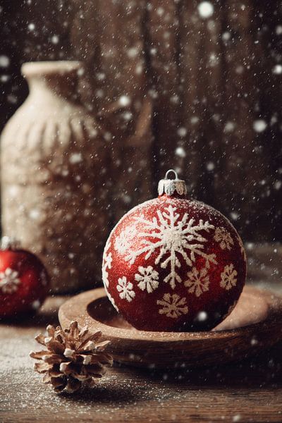 Boule de Noël dans un cadre hivernal chaleureux Atmosphère nostalgique par Eva Lee